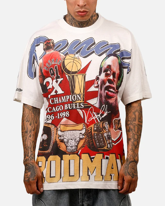 Mitchell & Ness Chicago Bulls Dennis Rodman Rings T-Shirt Vintage White-- Polka Dot Checkered Tartan