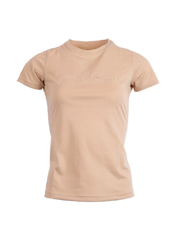 Carla Logo T-shirt - Beige-- Welt Pockets Slit Pockets