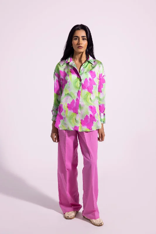 PRINTED BUTTON DOWN SHIRT (E0791/108/122)-- Knit Fabric Woven Fabric Fleece Fabric