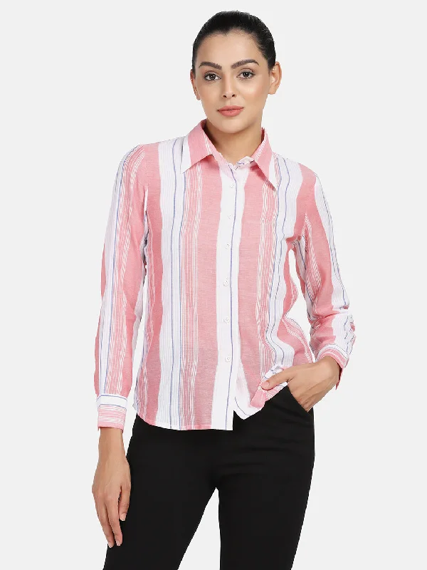 Striped Cotton Shirt - Peach-- Satin Fabric Silk Fabric Chiffon Fabric