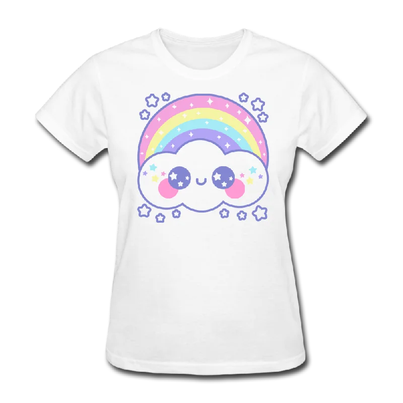 Happy Rainbow Cloud Women's T-Shirt-- Mesh Canvas Denim