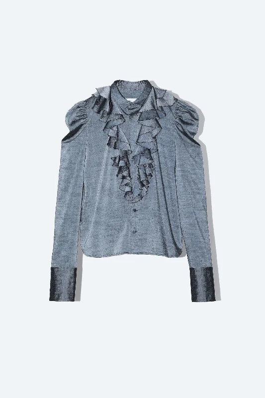 SLAB TROPICAL FRILL SHIRT-- Wool Fabric Cashmere Fabric Tweed Fabric