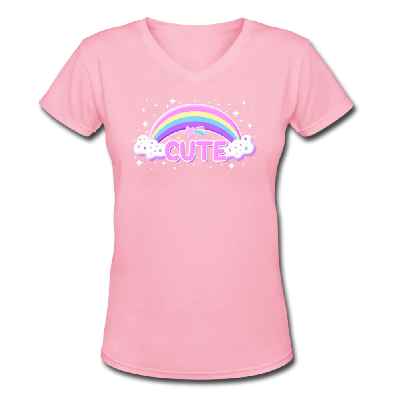 Rainbow Cute Magic Women's V-Neck T-Shirt-- Zippered Front Buttoned Front Snap Front Rainbow Cute Magic Women's V-Neck T-Shirt-- Zippered Front Buttoned Front Snap Front