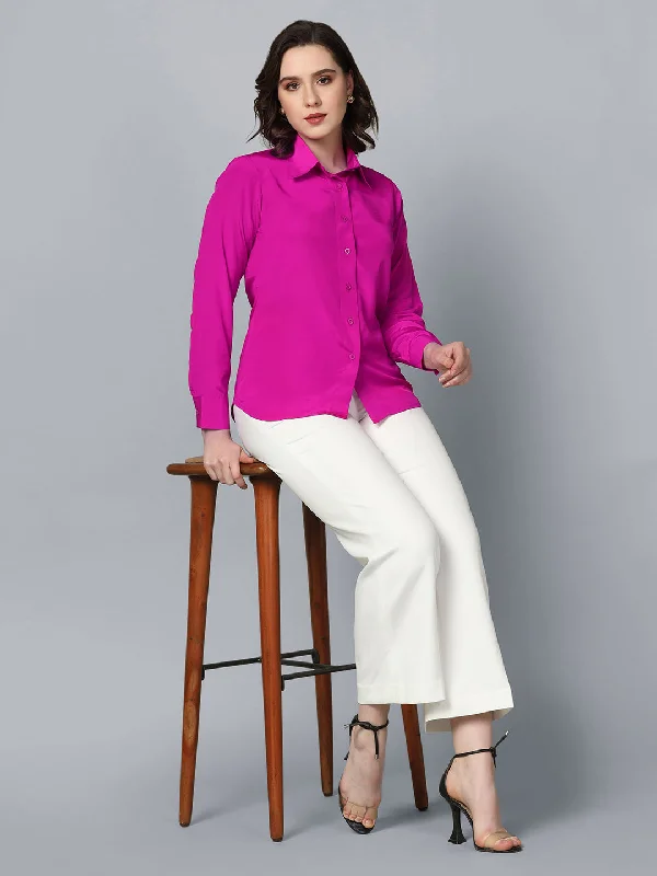 Collared Crepe Shirt- Pink-- Faux Fur Fabric Real Fur Fabric Shearling Fabric