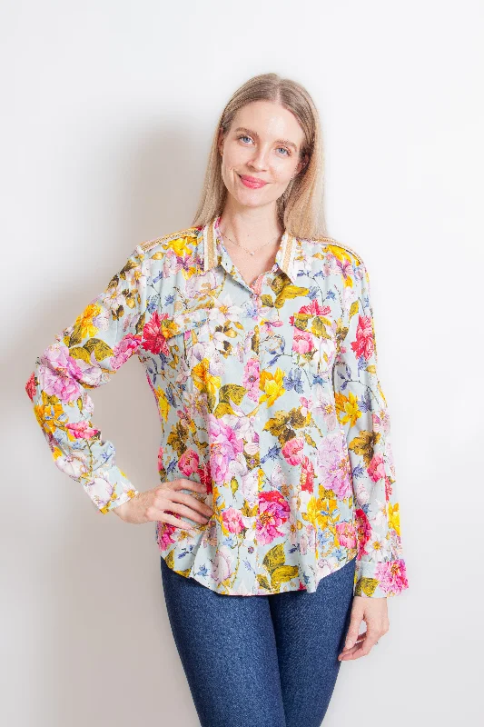Roman Holiday Shirt in Sky-- Terry Blend Velvet Blend Canvas Blend