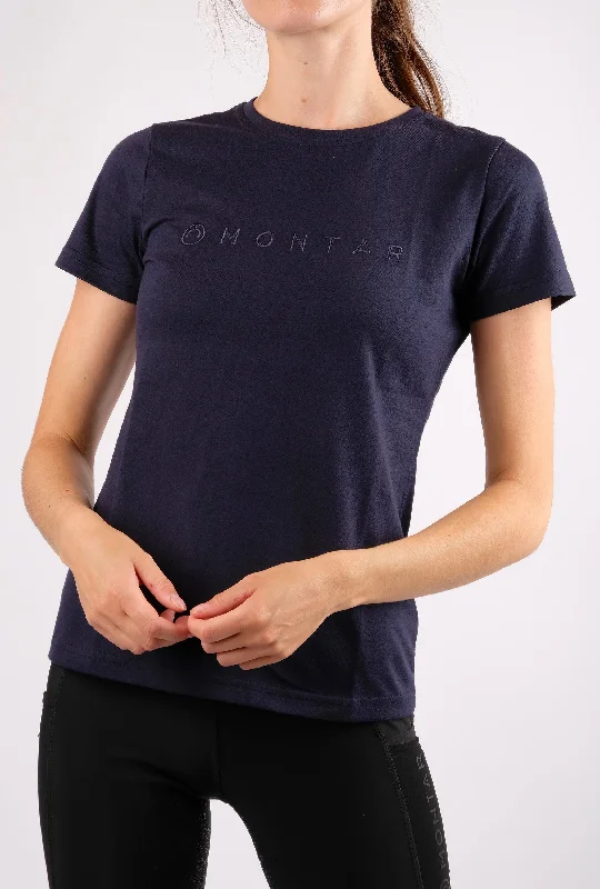 Carla Logo T-shirt - Navy-- V-Neck T-Shirt Long Sleeve Cotton
