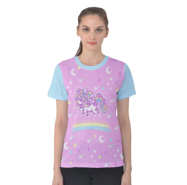 Rainbow Unicorn women's all over print t-shirt [made to order]-- Notch Collar Peter Pan Collar Cowl Neck