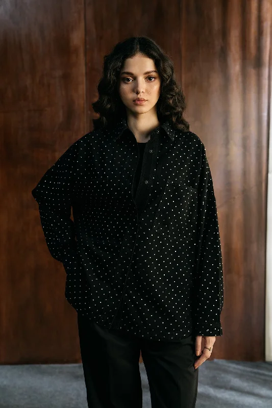 EMBELLISHED OVERSHIRT (E1225/108/902)-- Notch Collar Peter Pan Collar Cowl Neck