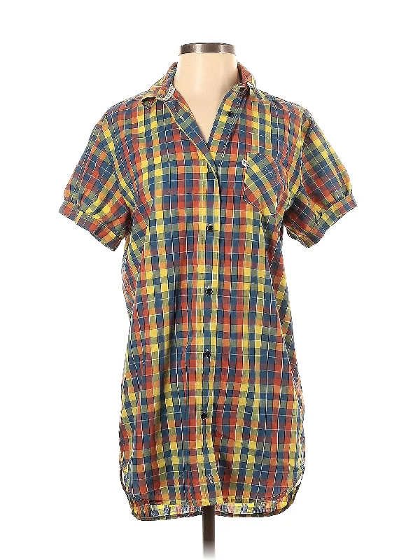 Short Sleeve Button Down Shirt-- Sequined Glittery Shiny