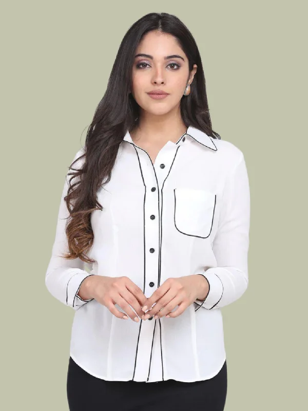 Regular Fit Poly Moss Collared Shirt - White-- Cashmere Blend Cotton Blend Poly Blend