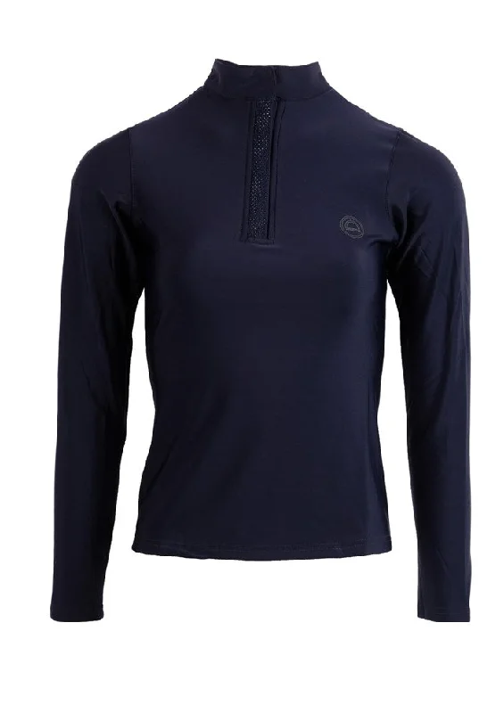 Crystal Plackets Shirt - Navy-- Silk Blend Satin Velvet