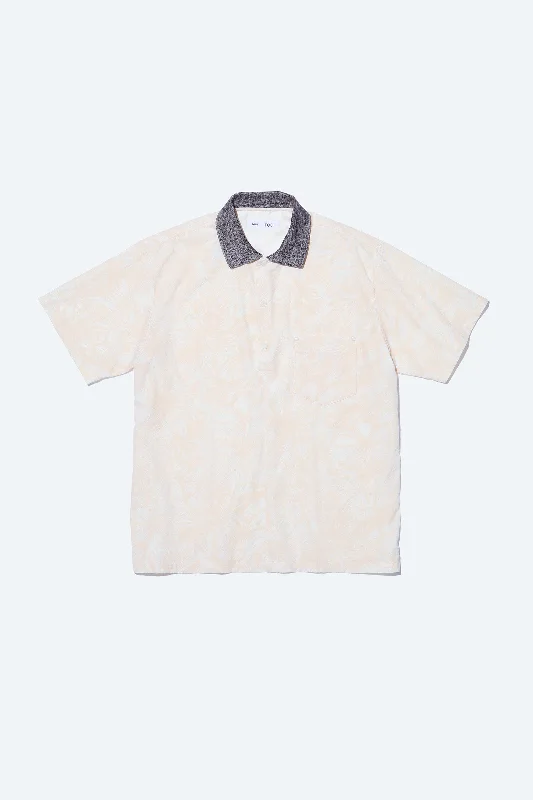 FLOCKY PRINT S/S SHIRT-- Ribbed Striped Patterned