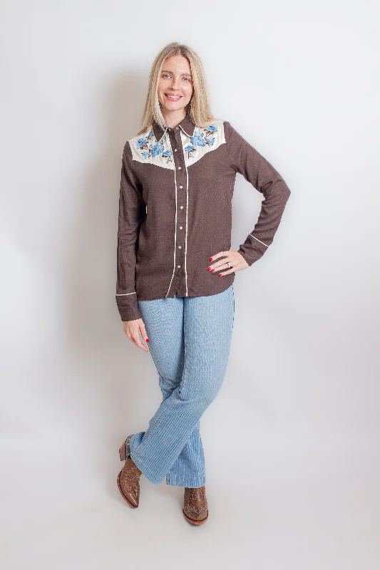Brown Western Front Button Shirt-- Casual Formal Business