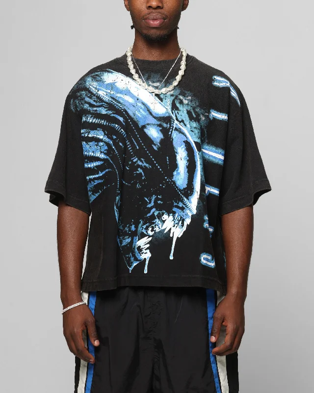 Loiter Alien It's War Boxy T-Shirt Washed Black-- Spandex Blend Rayon Blend Denim Blend