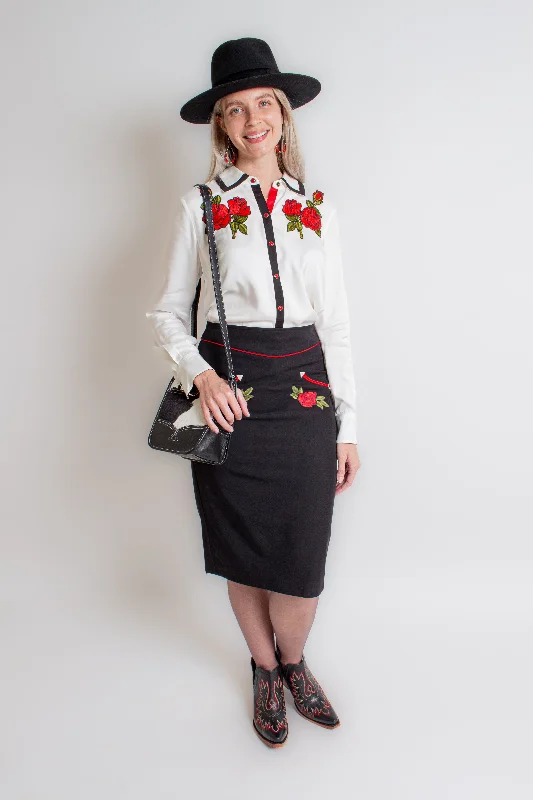 Rose Rodeo Quincy Shirt-- Ribbed Striped Patterned
