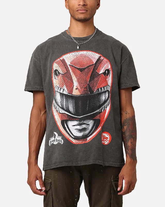 American Thrift X Power Rangers Red Ranger Big Head Heavyweight Vintage T-Shirt Black Wash-- Solid Print Embellished American Thrift X Power Rangers Red Ranger Big Head Heavyweight Vintage T-Shirt Black Wash-- Solid Print Embellished