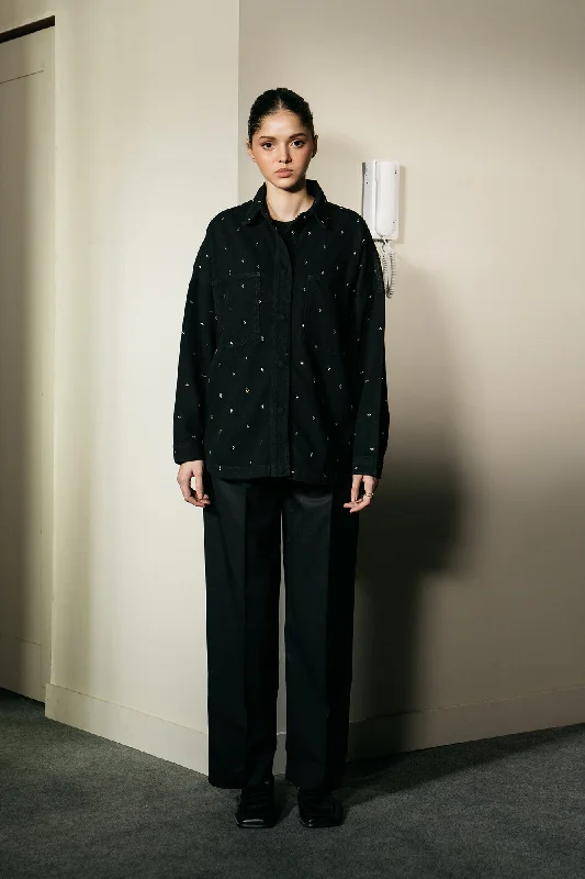 EMBELLISHED OVERSHIRT (E1238/108/901)-- Satin Blend Silk Blend Wool Blend