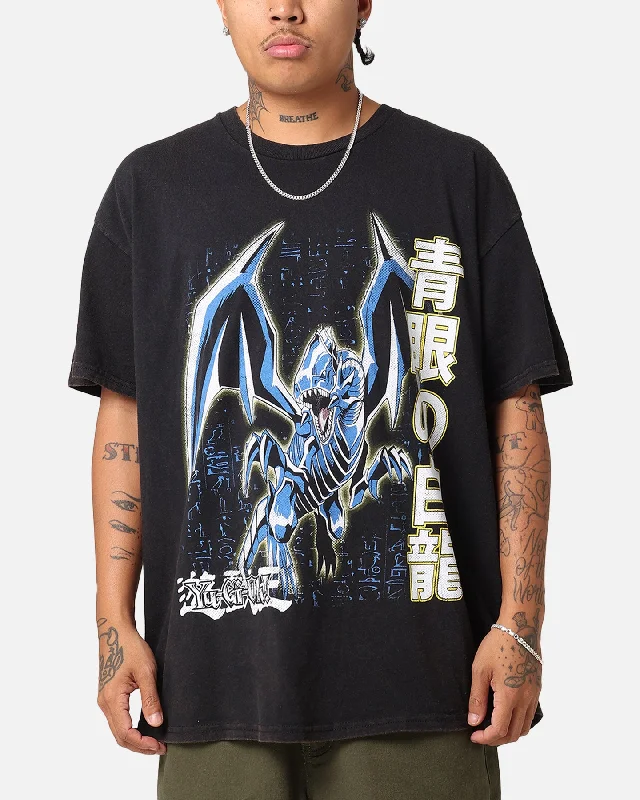 Goat Crew X Yu-Gi-Oh! Blue Eyes White Dragon T-Shirt Black Wash -- Basic T-Shirt Crew Neck Short Sleeve