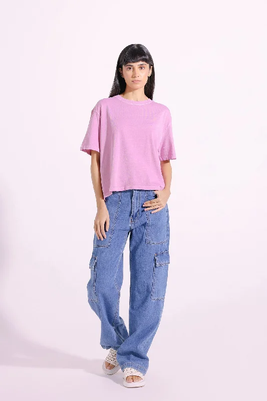 SOLID T-SHIRT (E0767/108/001)-- Spandex Blend Rayon Blend Denim Blend