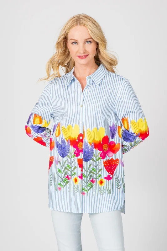 Bright Blooms Big Shirt-- Mesh Blend Leather Blend Suede Blend