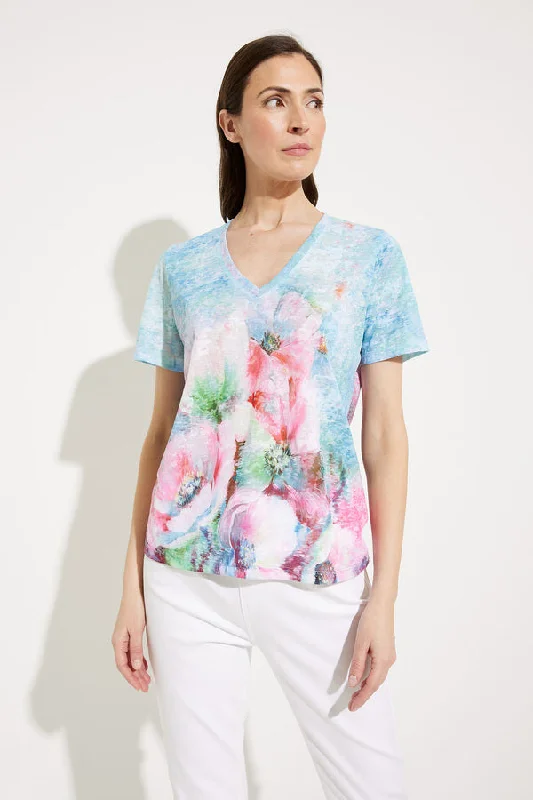 Blue & Pink Floral T-Shirt-- Houndstooth Herringbone Solid