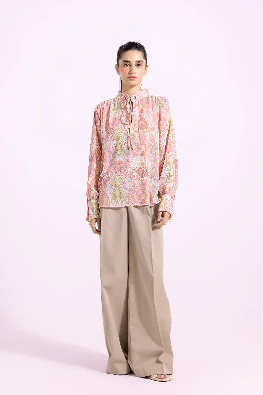 PRINTED SHIRT (E1651/108/215)-- V-Neck T-Shirt Long Sleeve Cotton