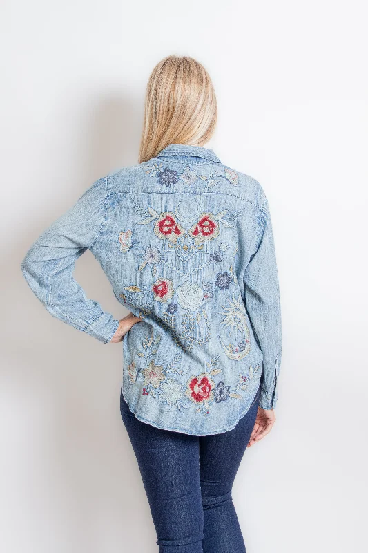"Amara" Multi Denim Long Sleeve Shirt-- Boxy Fit Fitted Loose