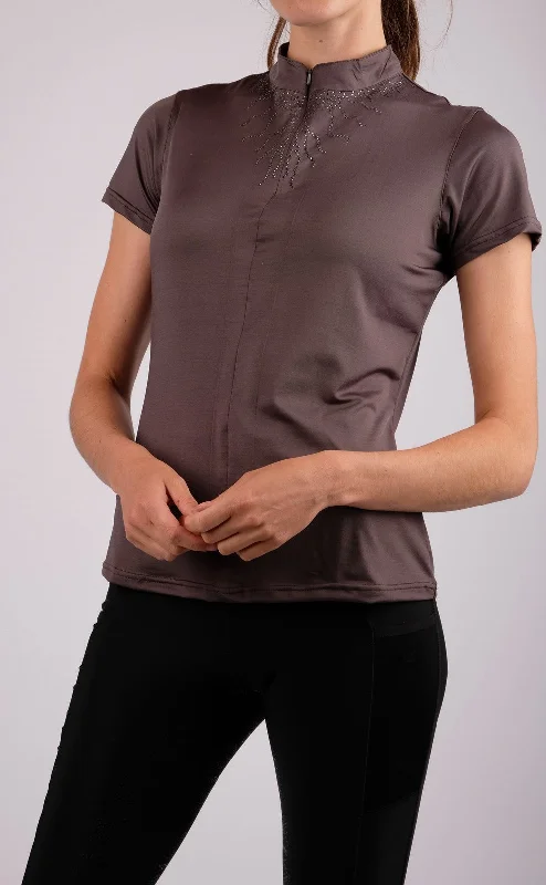 Juliana Mon-Tech Tone-in Tone Shirt - Grey-- Solid Color Striped Floral