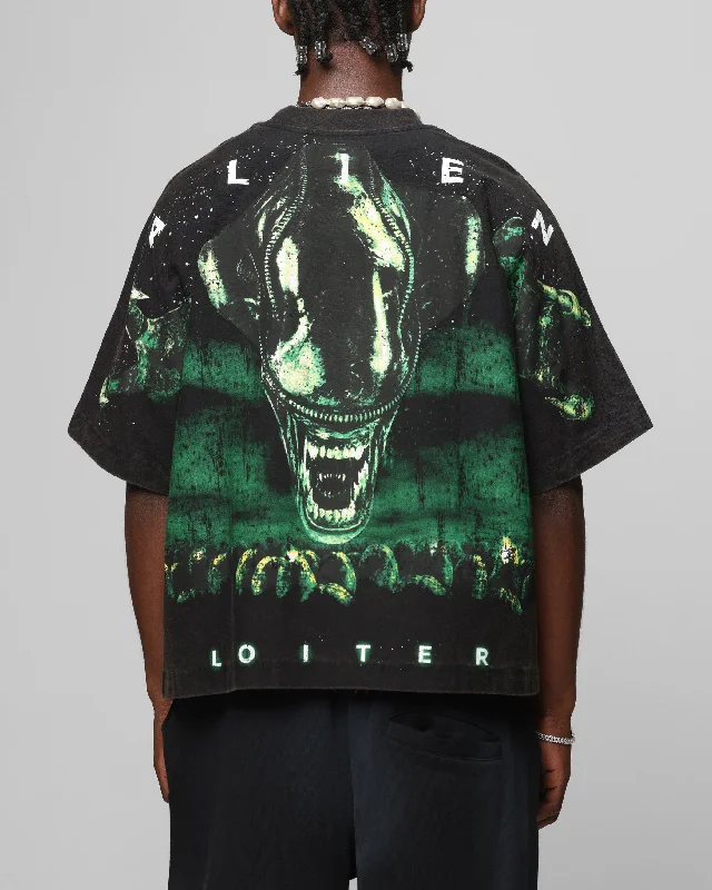 Loiter Alien Boxy T-Shirt Washed Black-- Real Fur Shearling Chenille