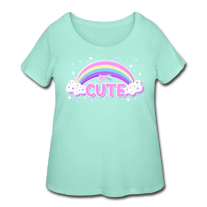 Rainbow Cute Magic Women’s Plus Size Curvy T-Shirt-- Embroidered Appliqued Beaded