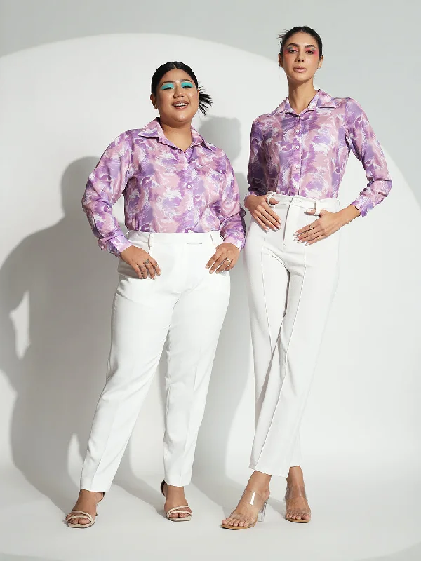 Marble Printed  Shirt - Lavender-- Print Jacquard Patchwork