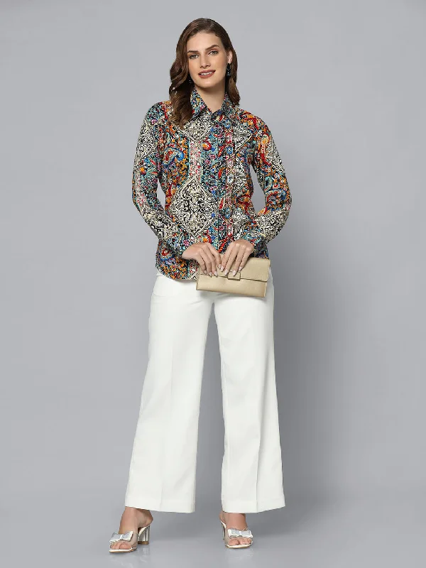 Rayon Printed Multicolor Regular Fit Collared Shirt-- Denim Fabric Leather Fabric Suede Fabric