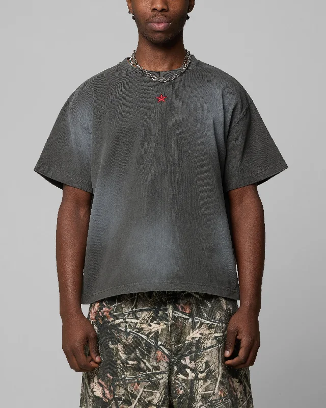 Loiter Boxer Fitted T-Shirt Black Wash-- Notch Collar Peter Pan Collar Cowl Neck