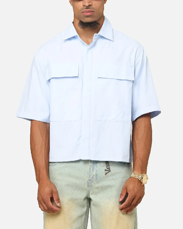 MNML Cropped Short Sleeve Shirt Light Blue-- Cashmere Blend Cotton Blend Poly Blend
