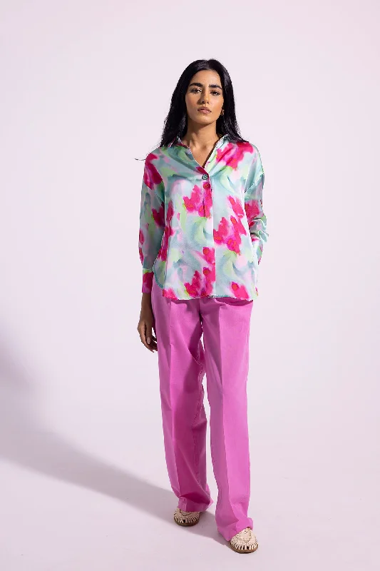 PRINTED BUTTON DOWN SHIRT (E0791/108/710)-- Zippered Front Buttoned Front Snap Front