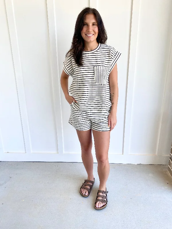 Cream and Black Striped Shirt (Set)-- Satin Blend Silk Blend Wool Blend
