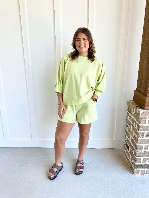 Lime Comfort Crew Shirt-- Cotton Fabric Linen Fabric Terry Fabric