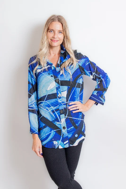 Neon Blue Space Long Shirt-- Elasticated Padded Insulated