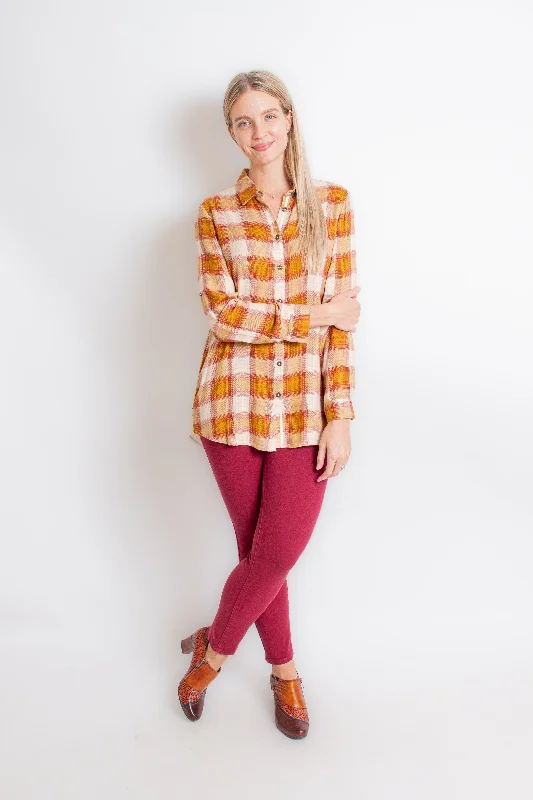 "Noel" Gold Plaid Shirt-- Fitted T-Shirt Seamless Stretchy