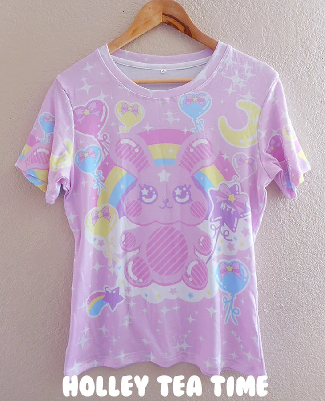 Bubblegum Bunny pink women's all over print t-shirt [made to order] -- Basic T-Shirt Crew Neck Short Sleeve