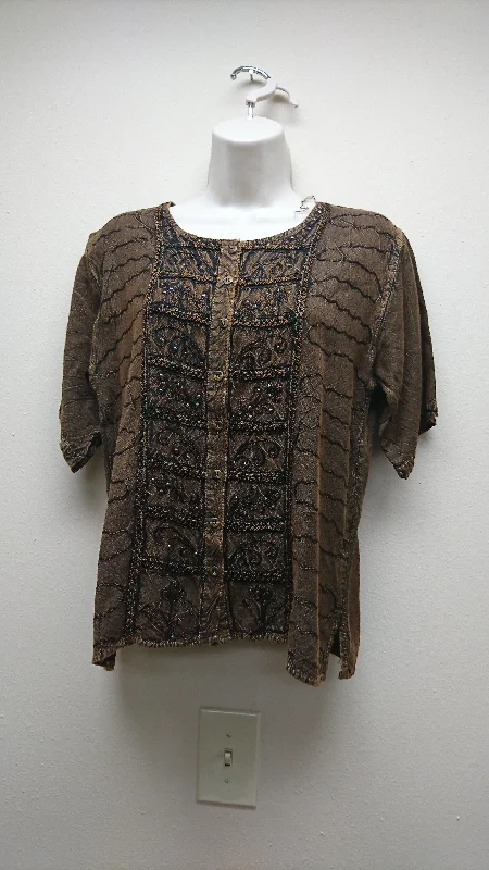 Kurti Blouse Shirt in brown-- Silk Blend Satin Velvet