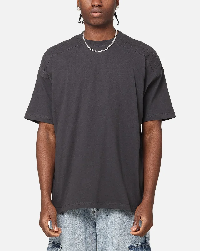Saint Morta Emboss Boxy T-Shirt Dark Grey-- Fashionable Trendy Casual