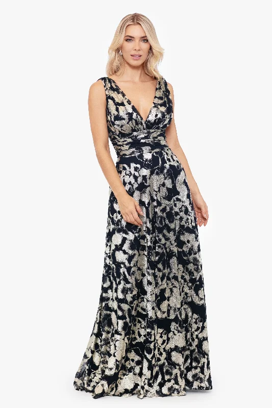 Petite "Maria" Long Foil V-Neck Floor Length Dress Tunics Polka dots
