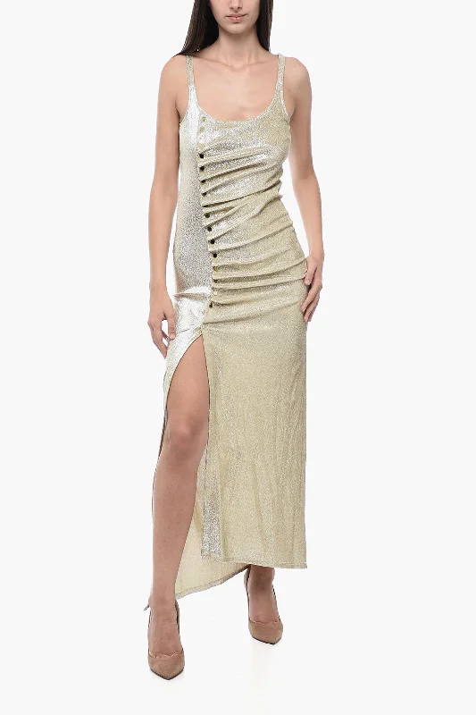 Paco Rabanne Lurex Draped Dress with Metal Buttons Tunics Business professional