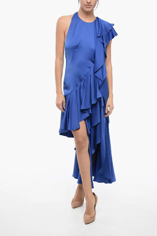 Alexander McQueen Silk Satin Bare Back Dress with Ruffles Tunics Versatile all-occasion Alexander McQueen Silk Satin Bare Back Dress with Ruffles Tunics Versatile all-occasion