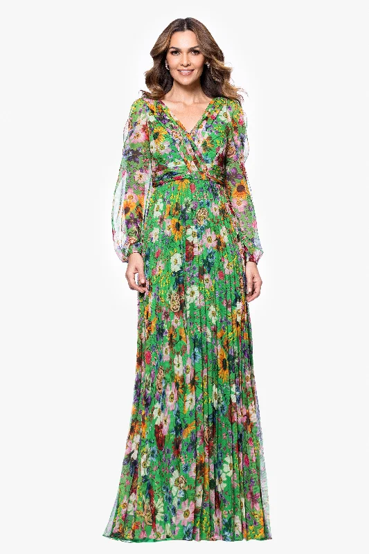 "Katarina" Chiffon Print Long Sleeve Floor Length Dress Tunics Exclusive limited