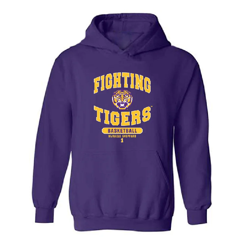 LSU - NCAA Women's Basketball : Mjracle Sheppard - Classic Fashion Shersey Hooded Sweatshirt Hoodie with Monochrome Minimalist Simple LSU - NCAA Women's Basketball : Mjracle Sheppard - Classic Fashion Shersey Hooded Sweatshirt Hoodie with Monochrome Minimalist Simple