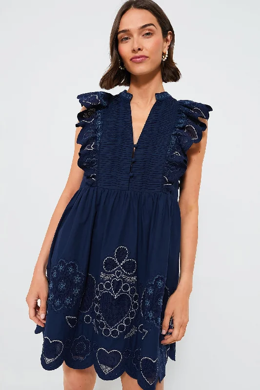 Navy Jeanetta Eyelet Short Sleeve Tunic Dress Tunics Prom sequined