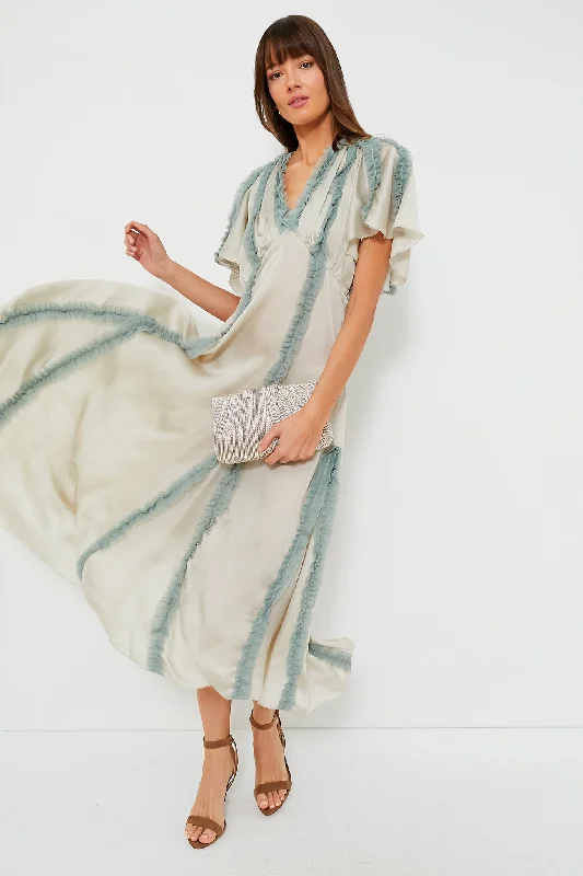 Silver with Icy Blue The Dancehall Dress Crew Neckline Sporty
