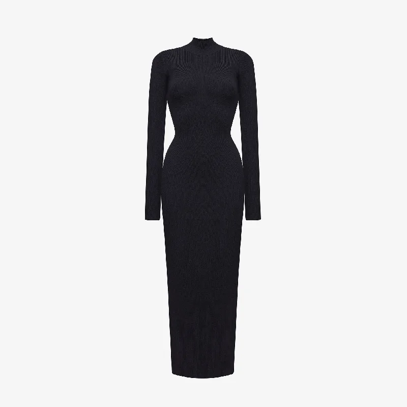 LONG DRESS IN BLACK RIBBED CASHMERE Tunics Favorite customer